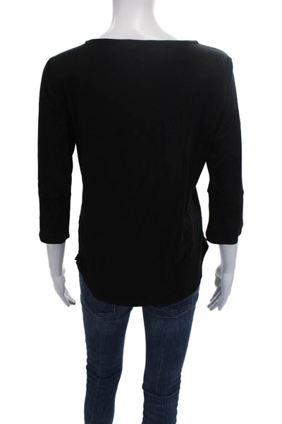 Amour Vert Women Basic T-Shirt Black Boat Neck 3/4 Sleeve Modal Size XS