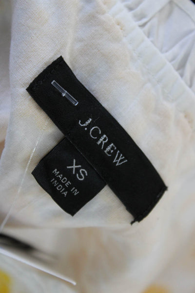 J Crew Women Floral Cotton Tunic Blouse White Short Sleeve Round Neck Size XS