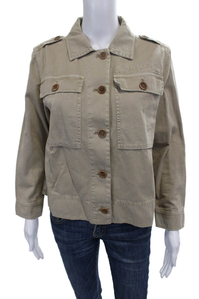 J Crew Womens Beige Cotton Military Jacket Button Long Sleeve Size PS