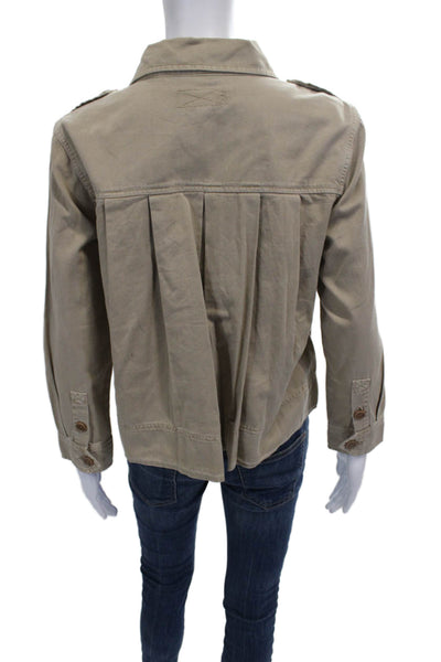 J Crew Womens Beige Cotton Military Jacket Button Long Sleeve Size PS