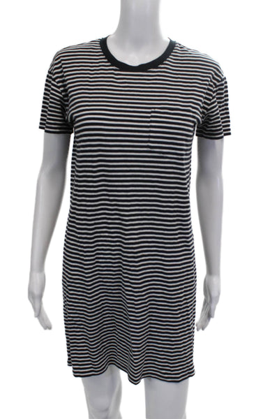 Everlane Women T-Shirt Dress Black Striped Crewneck Mini Size XL
