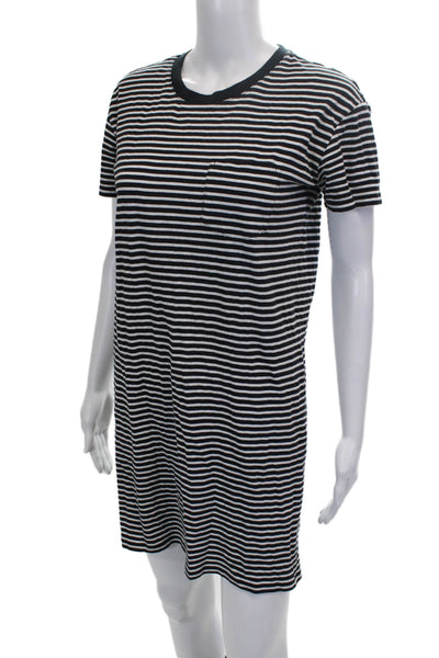 Everlane Women T-Shirt Dress Black Striped Crewneck Mini Size XL