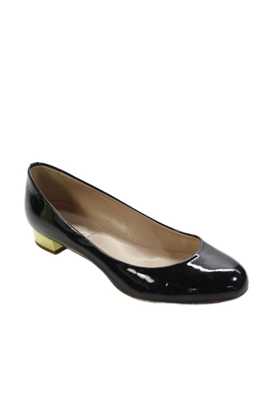 J Crew Womens Shiny Leather Gold Low Heels Pumps Shoes Black Size 5.5