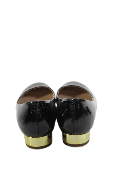 J Crew Womens Shiny Leather Gold Low Heels Pumps Shoes Black Size 5.5
