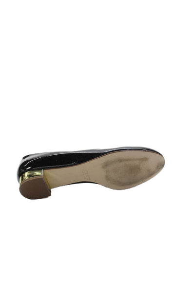 J Crew Womens Shiny Leather Gold Low Heels Pumps Shoes Black Size 5.5
