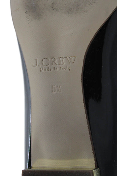 J Crew Womens Shiny Leather Gold Low Heels Pumps Shoes Black Size 5.5