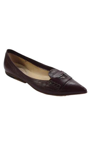 Tods Womens Leather Pointed Toe Slide On Ballet Flats Purple Size 38 8