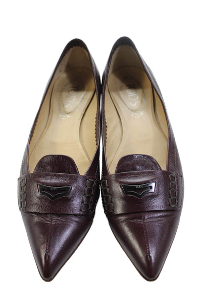 Tods Womens Leather Pointed Toe Slide On Ballet Flats Purple Size 38 8