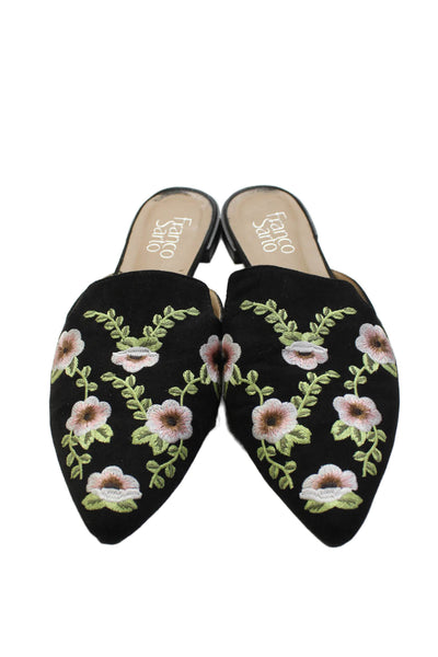 Franco Sarto Womens Floral Embroidered Russo Mule Flats Black Size 8 Medium