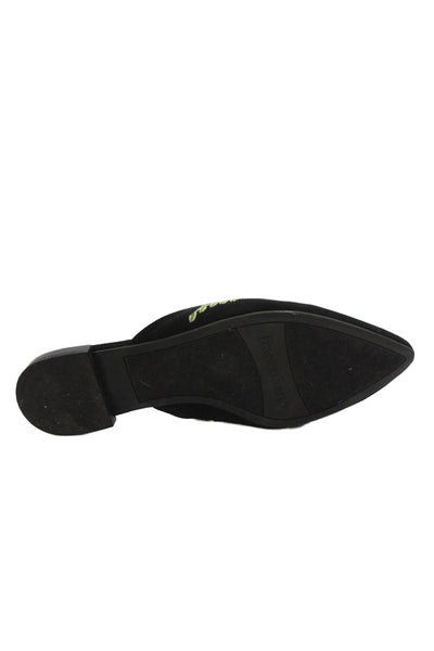 Franco Sarto Womens Floral Embroidered Russo Mule Flats Black Size 8 Medium