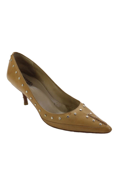 Michael Michael Kors Womens Studded Pointed Toe Pumps Beige Size 8 Medium