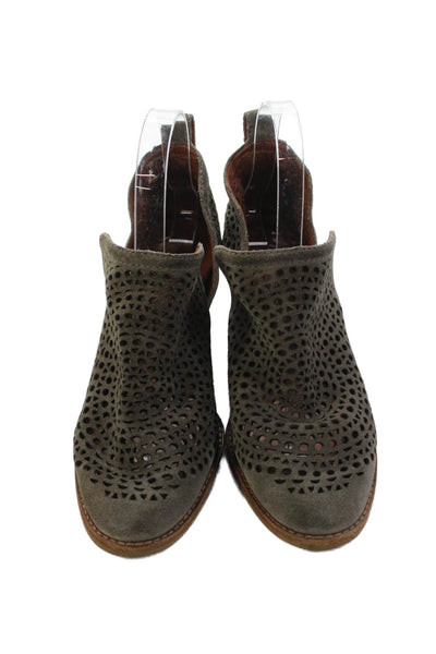 Jeffrey Campbell Womens Suede Lasercut Pull On Ankle Boots Grey Size 7.5