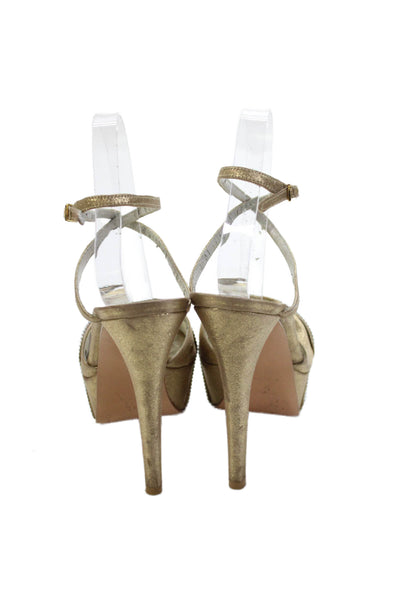 Stuart Weitzman Women's Rhinestone Platform Stiletto Sandals Gold Size 7