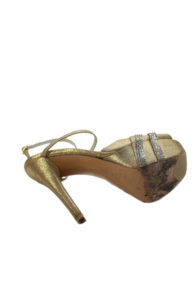 Stuart Weitzman Women's Rhinestone Platform Stiletto Sandals Gold Size 7