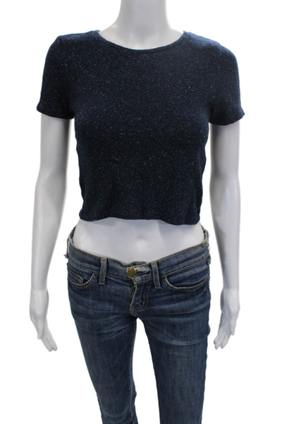Alice + Olivia Women Cropped T-Shirt Blue Wool Short Sleeve Round Neck Size XS