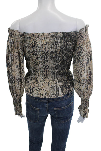 Allsaints Womens Cropped Off Shoulder Animal Print Blouse Long Sleeve Size 4