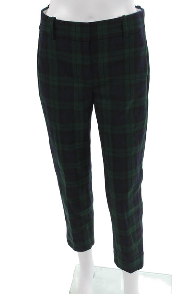 J Crew Women Ankle Plaid Wool Pants Blue Zip Inseam 26 Size 2