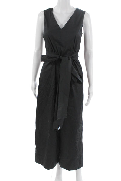 S Max Mara Womens Black Cotton V-Neck Tie Sleeveless Jumpsuit Size S