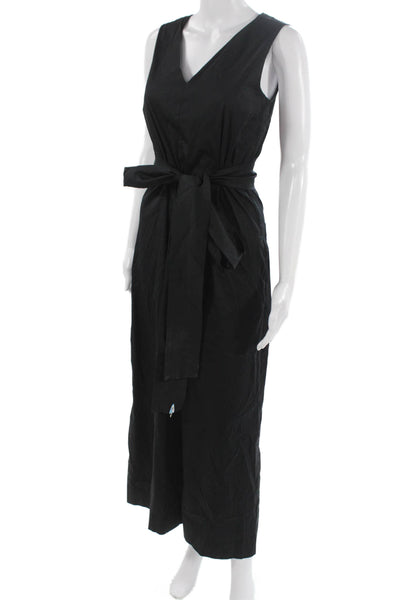 S Max Mara Womens Black Cotton V-Neck Tie Sleeveless Jumpsuit Size S