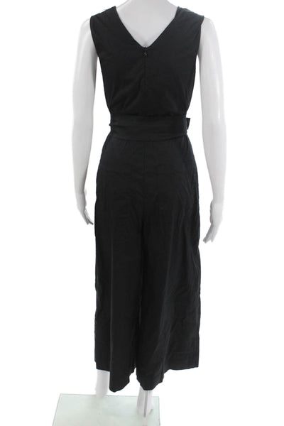 S Max Mara Womens Black Cotton V-Neck Tie Sleeveless Jumpsuit Size S