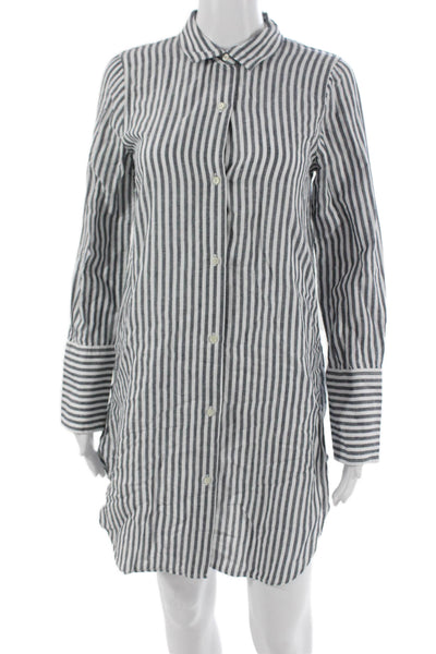 J Crew Womens Shirt Dress White Linen Collared Long Sleeve Button Size XS