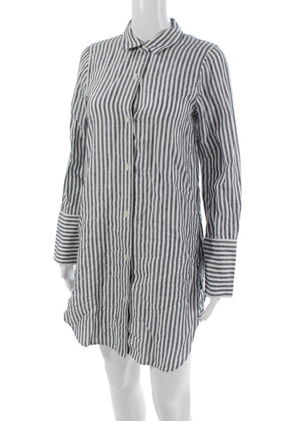 J Crew Womens Shirt Dress White Linen Collared Long Sleeve Button Size XS