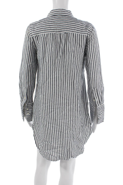 J Crew Womens Shirt Dress White Linen Collared Long Sleeve Button Size XS