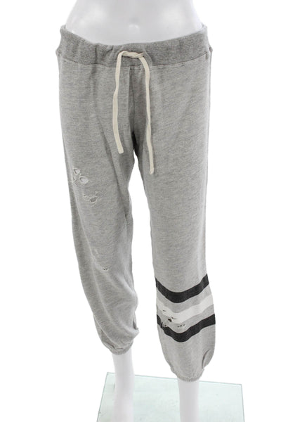 Sundry Women Striped Gray Cotton Jogger Pants Drawstring Inseam 26 Size 2