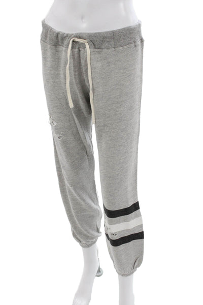 Sundry Women Striped Gray Cotton Jogger Pants Drawstring Inseam 26 Size 2