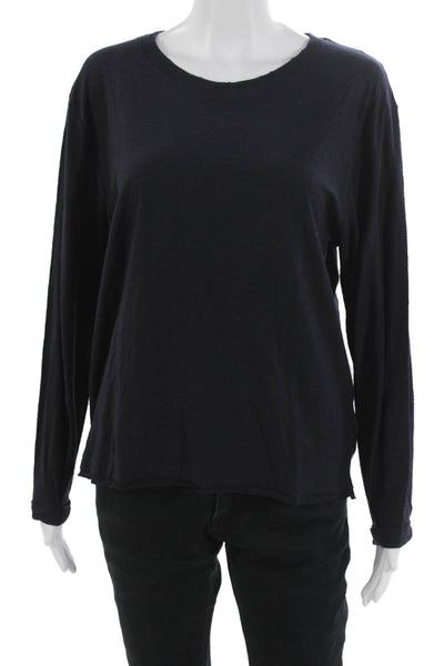 Nation LTD Women Basic Blue Long Sleeve T Shirt Pima Cotton Crew Neck Size L