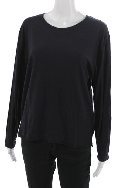 Nation LTD Women Basic Blue Long Sleeve T Shirt Pima Cotton Crew Neck Size L