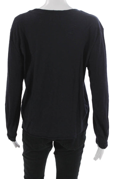 Nation LTD Women Basic Blue Long Sleeve T Shirt Pima Cotton Crew Neck Size L