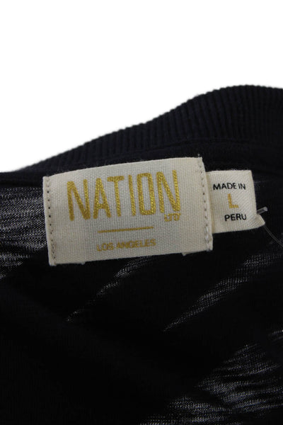 Nation LTD Women Basic Blue Long Sleeve T Shirt Pima Cotton Crew Neck Size L
