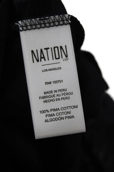 Nation LTD Women Basic Blue Long Sleeve T Shirt Pima Cotton Crew Neck Size L