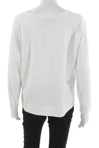 Kerri Rosenthal Women White Cotton Pullover Crewneck Long Sleeve Size L