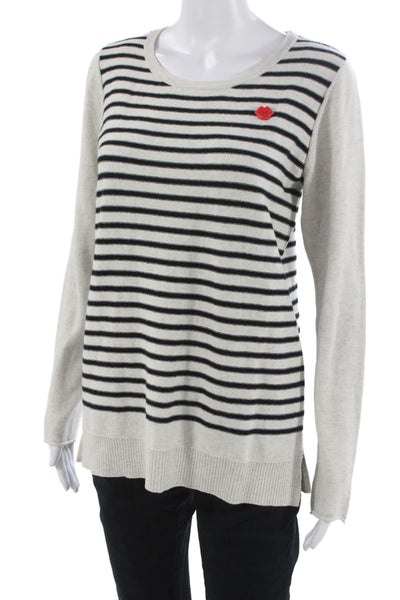 Lisa Todd Women Cotton Striped Round Neck Pullover White Long Sleeve Size M