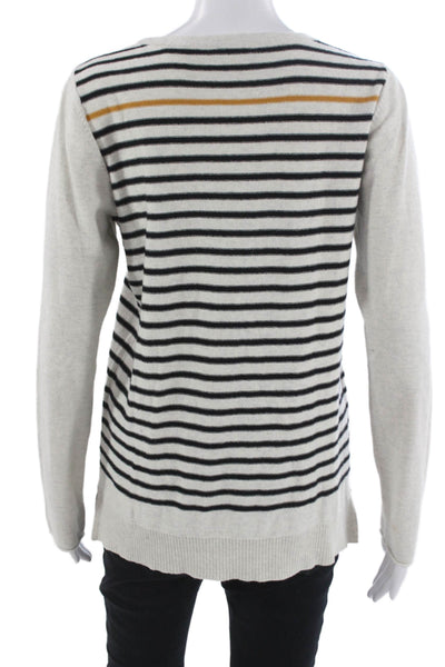 Lisa Todd Women Cotton Striped Round Neck Pullover White Long Sleeve Size M