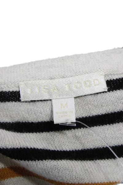 Lisa Todd Women Cotton Striped Round Neck Pullover White Long Sleeve Size M