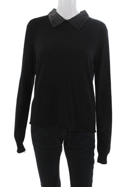 Veda Women Pullover Sweater Black Cashmere Collared Long Sleeve Size M