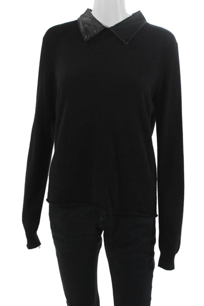 Veda Women Pullover Sweater Black Cashmere Collared Long Sleeve Size M