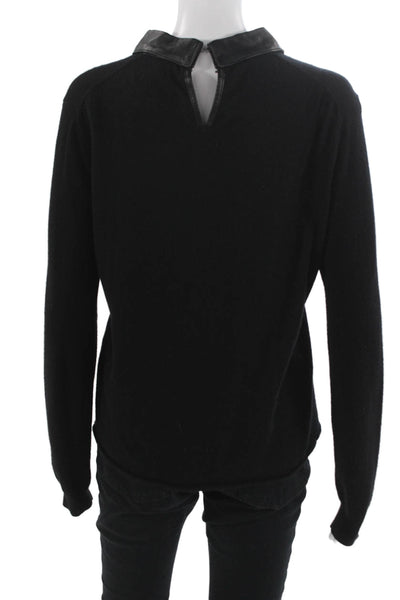 Veda Women Pullover Sweater Black Cashmere Collared Long Sleeve Size M
