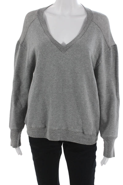 R+A Womens Gray V-Neck Pullover Sweatshirt Cotton Blend Long Sleeve Size S