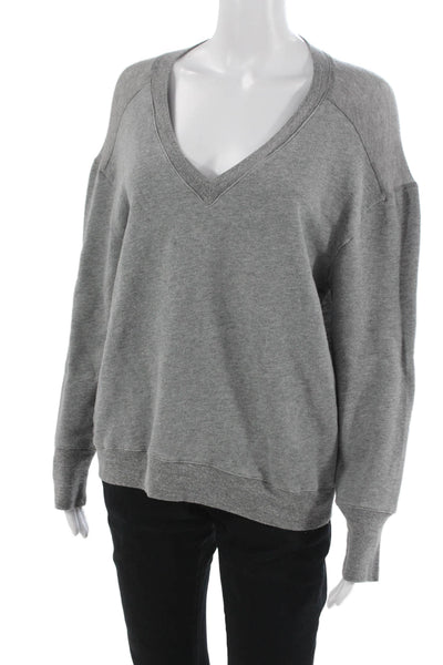 R+A Womens Gray V-Neck Pullover Sweatshirt Cotton Blend Long Sleeve Size S