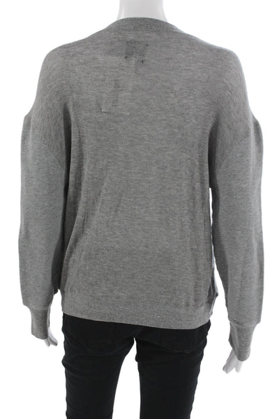 R+A Womens Gray V-Neck Pullover Sweatshirt Cotton Blend Long Sleeve Size S