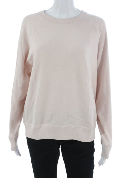 Leallo Women Pullover Cotton Crew Neck Long Sleeve Pink Size M