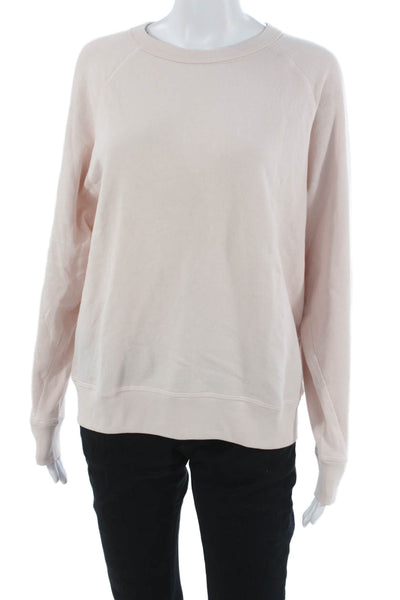 Leallo Women Pullover Cotton Crew Neck Long Sleeve Pink Size M