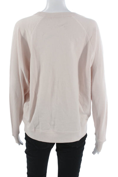 Leallo Women Pullover Cotton Crew Neck Long Sleeve Pink Size M
