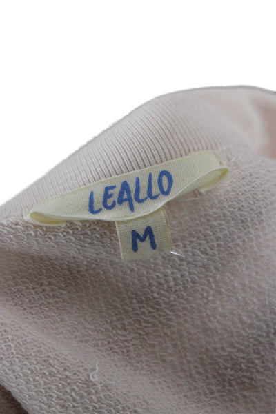 Leallo Women Pullover Cotton Crew Neck Long Sleeve Pink Size M