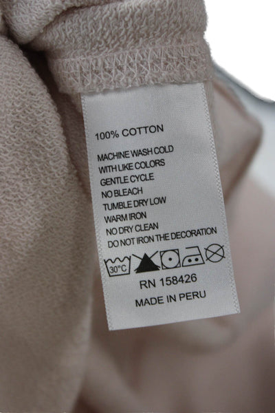 Leallo Women Pullover Cotton Crew Neck Long Sleeve Pink Size M