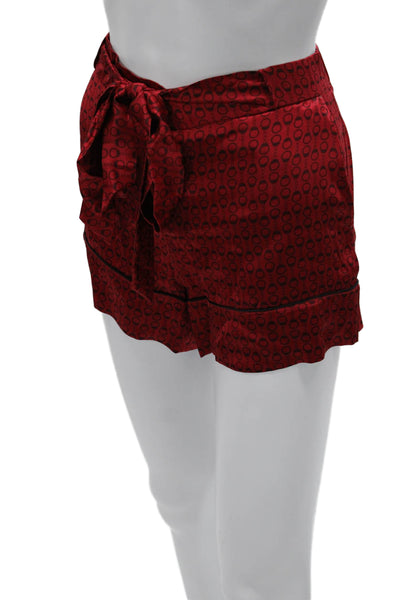 Kiki De Montparnasse Womens Silk Geometric Tie Waist Shorts Red Size S